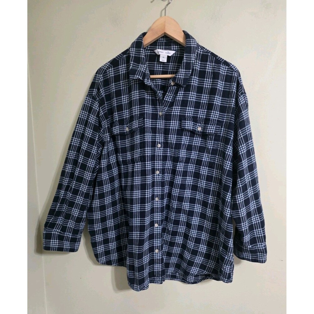 Old Navy Boyfriend Shirt Women 2x Multi Plaid 100% cottonCollared Button Down